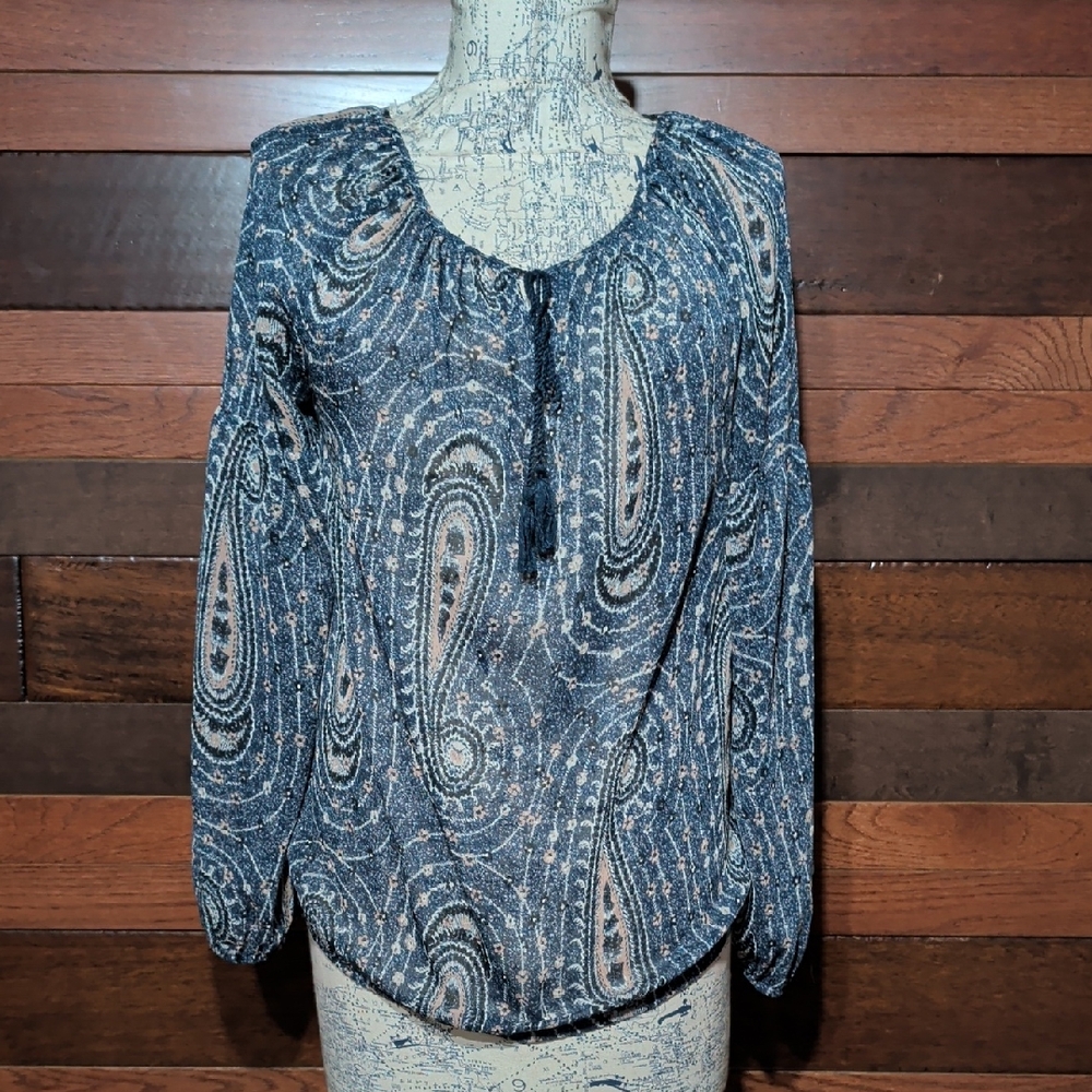 Lucky Brand Elegant Paisley Women's Top - Blue and Cream